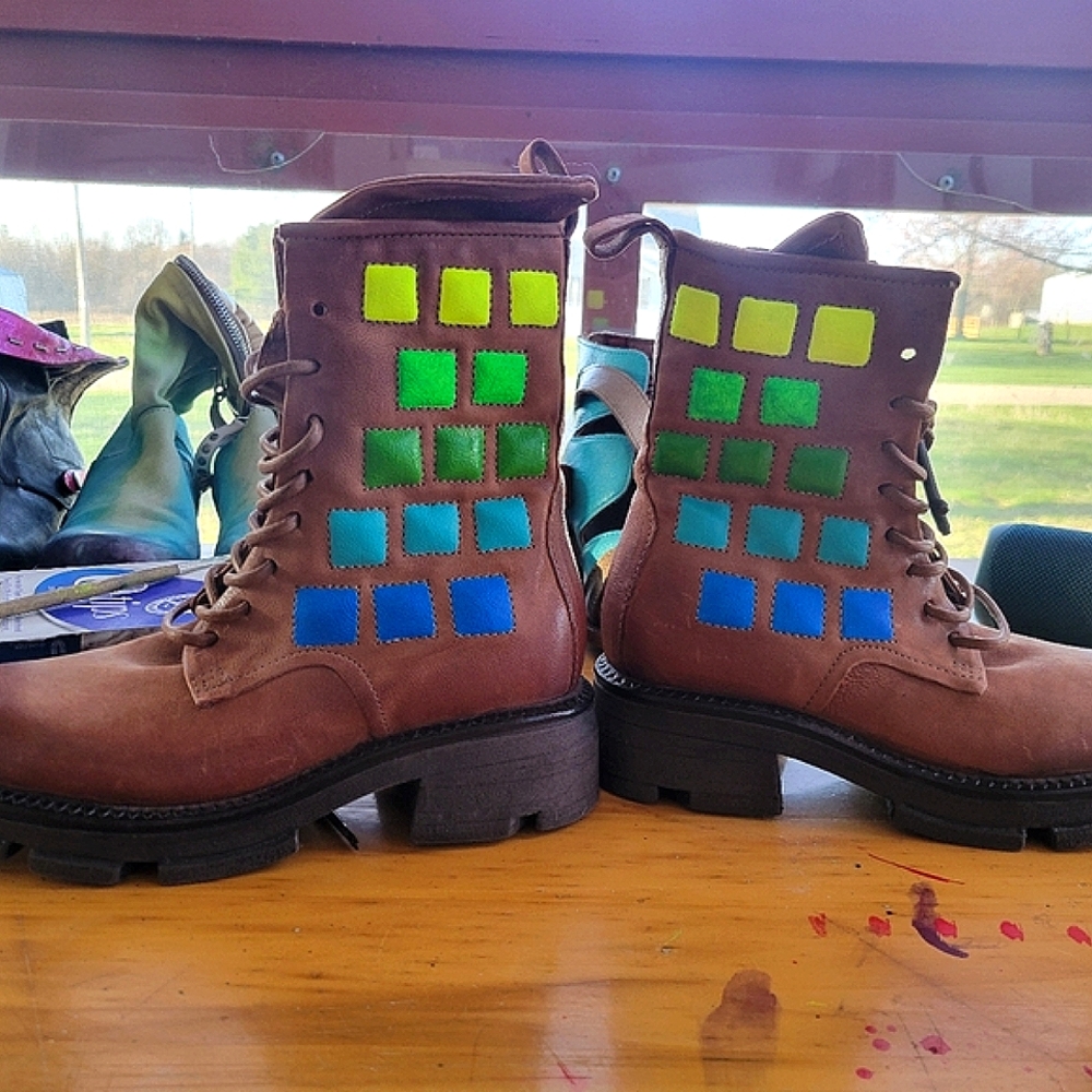 A.S.98 Womens Leather Lockwood Combat Boots, Handpainted OOAK, EU 36/US 5.5-6 - Picture 8 of 13